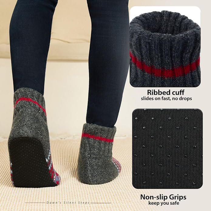 LEMZONE Mens Fuzzy Slipper Socks with Grippers, Winter Warm Sherpa Lined Indoor House Shoes Christmas Gifts for Dad Husband Boyfriend