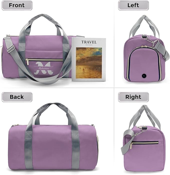 Personalized Tactical Gym Bag For Men，Custom Travel Duffel Bag with Name，Sports Workout Travel Bag with Shoes Compartment-Purple letters