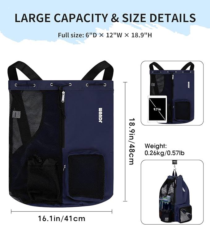 WANDF Swim Bag Mesh Drawstring Backpack with Wet Pocket for Swimming, Gym, and Workout Gear