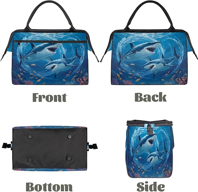 Underwater Shark Travel Duffel Bag, Waterproof Sports Gym Duffle Bag, Large Capacity Weekender Carry On Overnight Bags for Women Men