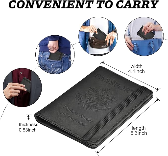HerriaT Passport and Vaccine Card Holder Combo,Cover Case with CDC Vaccination Card Slot, Leather Travel Documents Organizer Protector, with RFID Blocking, for Women and Men