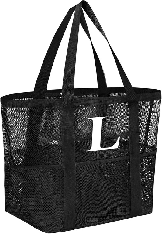 Personalized Mesh Beach Bag for Women - Waterproof Initial Tote Bag for Family Travel, Toys, Vacation Essentials