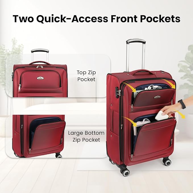 20'' Carry on Luggage,Softside Suitcase w/Combination LOCK,Expandable 15% Luggage w/Double Spinner Wheels,Lightweight Rolling Suitcases for Men/Women（Red,20in）