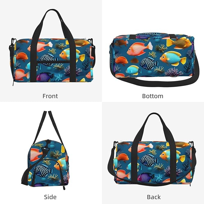Submarine reef fish Print Gym Bag with Shoe Compartment for Women Men, 17.7in Sports Duffle Weekender Tote, Overnight Travel Duffel Bag Carry On