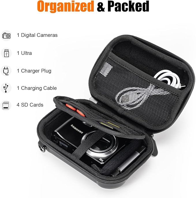 Cwatcun Carrying & Protective Case for Digital Camera with 2 Carrying Ways, Hardshell Lightweight Small Camera Sling Case Compatible with KODAK PIXPRO/Canon PowerShot/Sony DSCW800 DSCW830