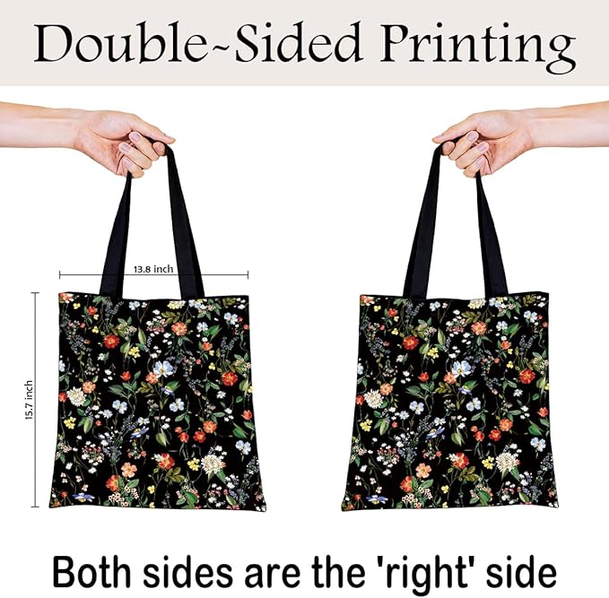 Canvas Tote Bag for Women, Vintage Print Handbag, Aesthetic Shopping Bag for Work Travel Beach, Everyday Shoulder Tote