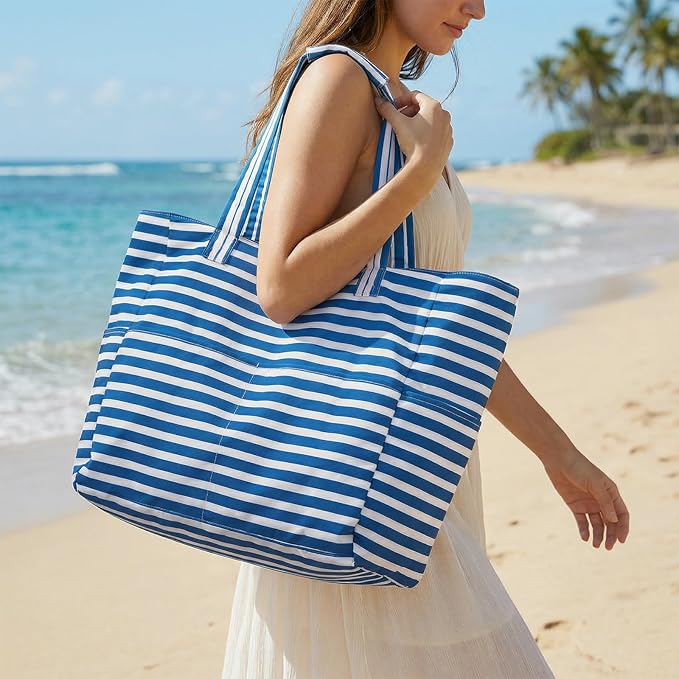 G4Free XL Beach Bag Waterproof Sandproof, Large Foldable Beach Tote with Zipper for Women, Pool Travel Swim Grocery Tote Bag