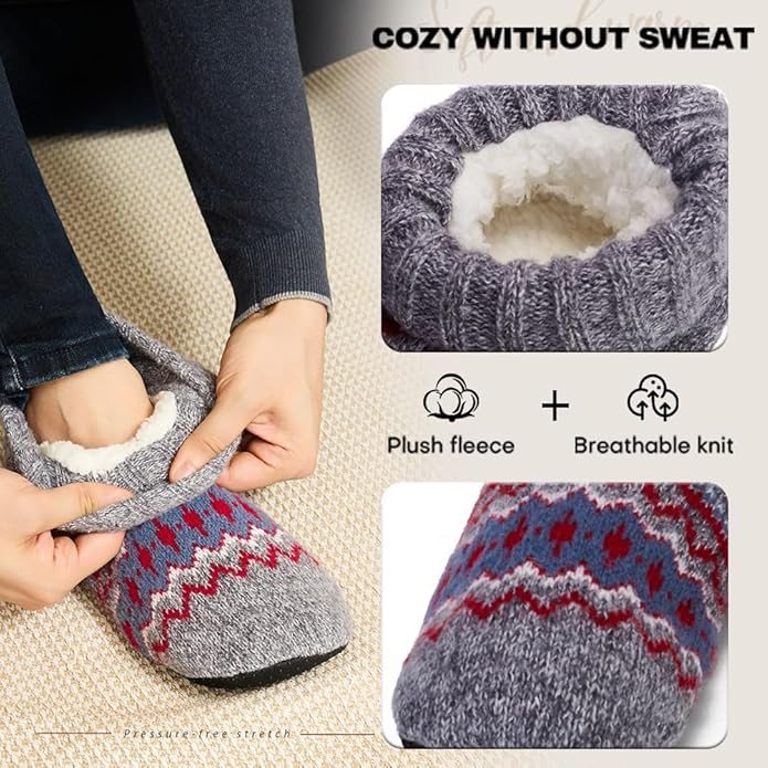 LEMZONE Mens Fuzzy Slipper Socks with Grippers, Winter Warm Sherpa Lined Indoor House Shoes Christmas Gifts for Dad Husband Boyfriend