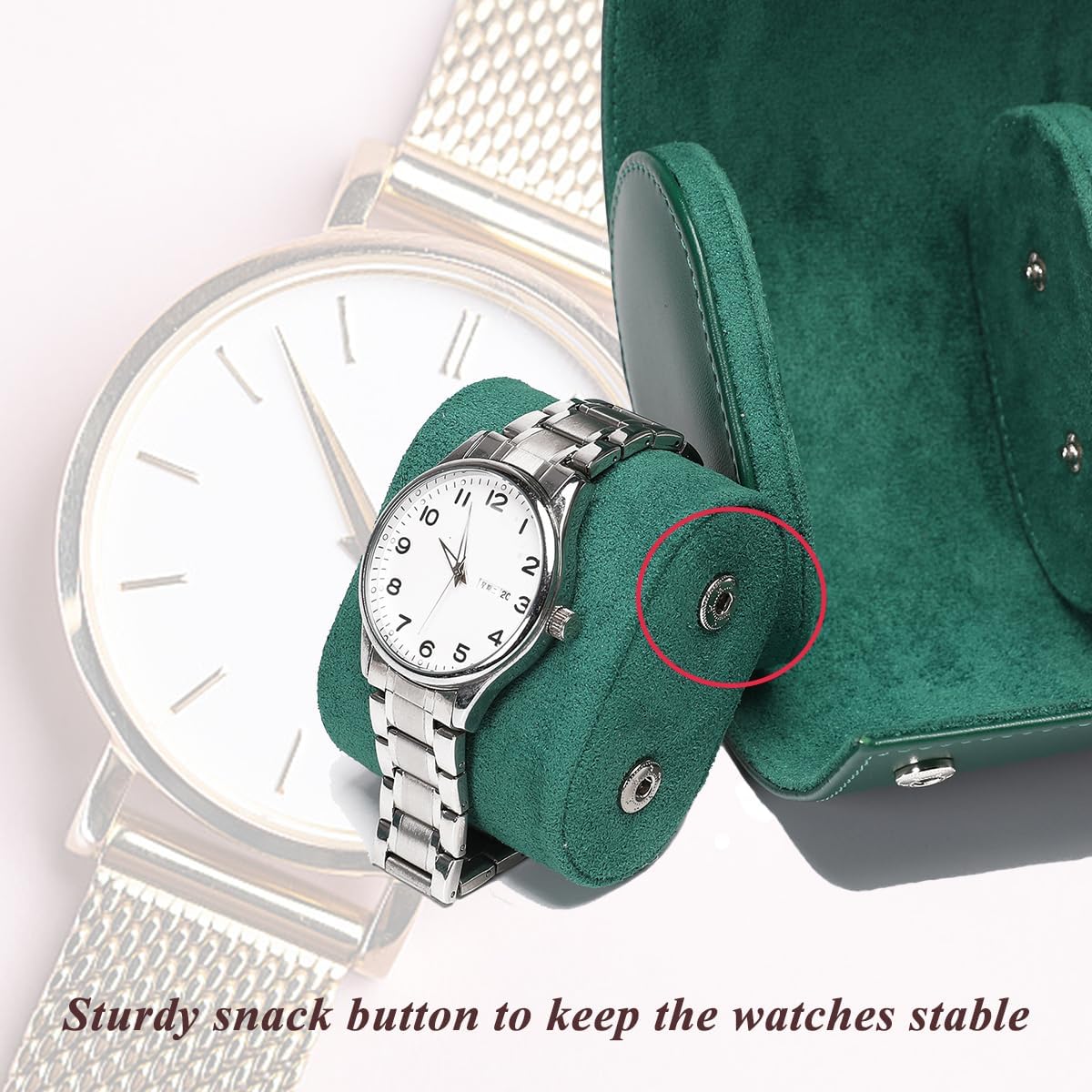 Watch Travel Case, Luxury Leather Watch Roll 2 Slot Organizer Box, Jewelry Storage Case Gifts for Man and Woman Christmas Anniversary Birthday (Green-2slot)