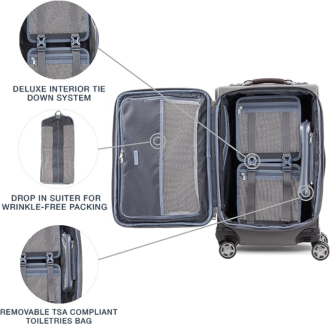 Travelpro Platinum Elite Softside Expandable Carry on Luggage, 8 Wheel Spinner Suitcase, USB Port, Suiter, Men and Women, Vintage Grey, Carry On 21-Inch