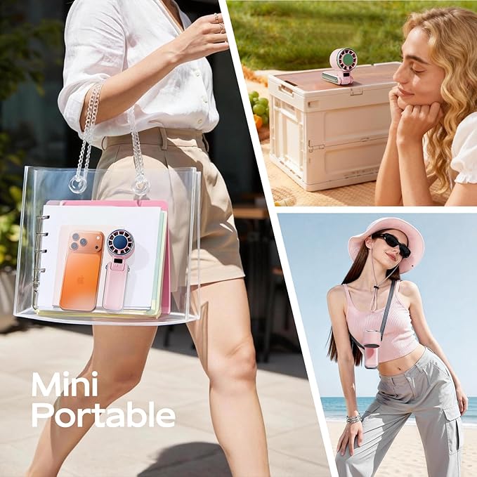 Portable Handheld Fan with Ice Cooling - 5 Gear High Speed Personal Turbo Fan Rechargeable, Up to 13 Hrs, Mini Hand Fans for Travel Essentials, Beach Vacation, Gifts for Women, Men (Pink)