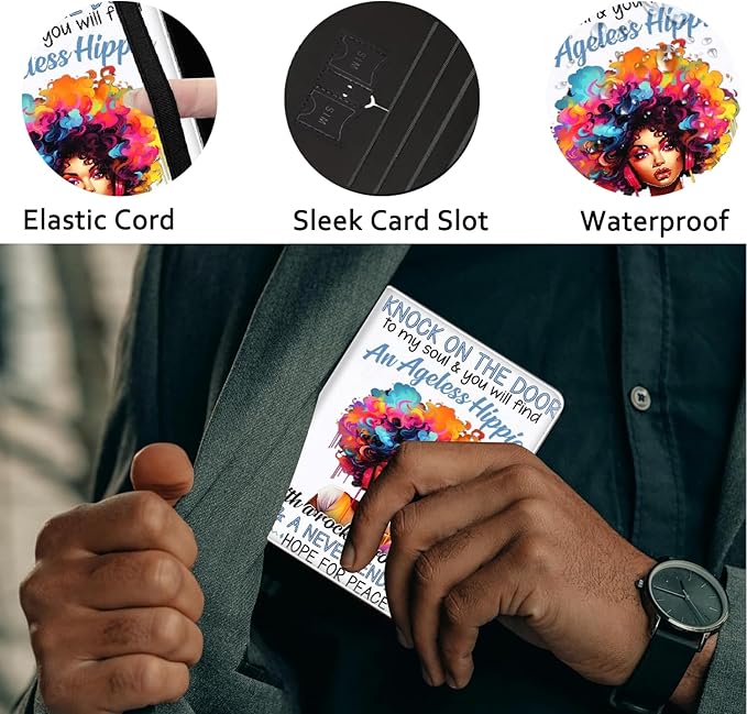 Passport Holder Women Wallet with Luggage Tag, Leather Passport Cover with RFID Blocking, Travel Accessories Multi Card Slot Passport Case for Men，Afro African Girl with Colorful Hair
