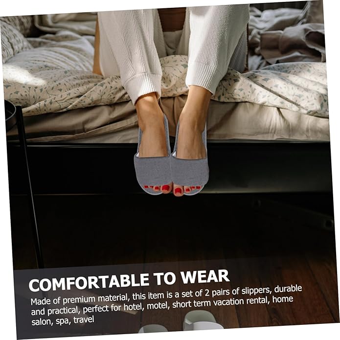 minkissy 2pairs Comfortable Non-slip Travel Slippers for Men and Women Foldable Hotel and Indoor Use Grey for Guests Travelers