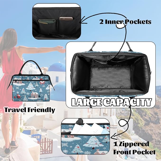Overnight Weekender Bags for Women Men, Xmas Tree Santa Claus Snowflake Waterproof Travel Carry On Duffel Bag, Lightweight Sports Gym Bag for Fitness, Workout, Travel