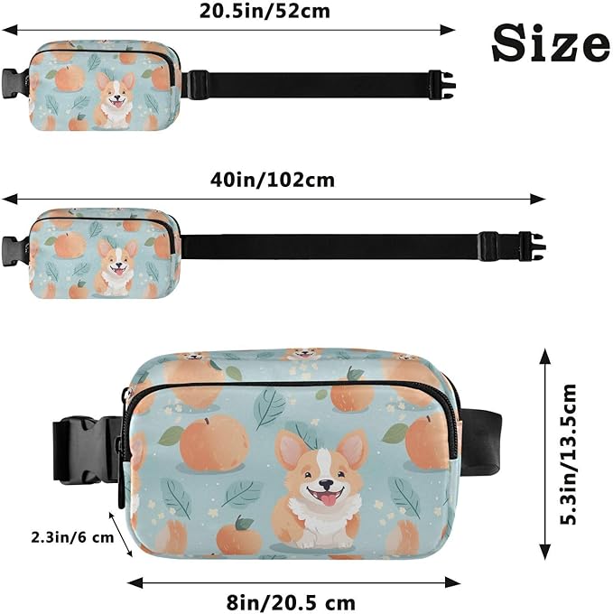 Cute Corgi Peach Fanny Pack for Women Men Water Resistant Fashion Waist Packs with Adjustable Strap Belt Bag for Travel Workout Jogging Hiking 21219743