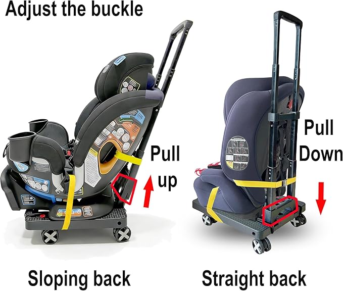Car Seat Dolly for Airport - CarSeat Roller Cart Wheels for Airplane - Car Seat Travel Cart Carrier with Straps Foldable Luggage Trolley Folding Hand Truck (Black)