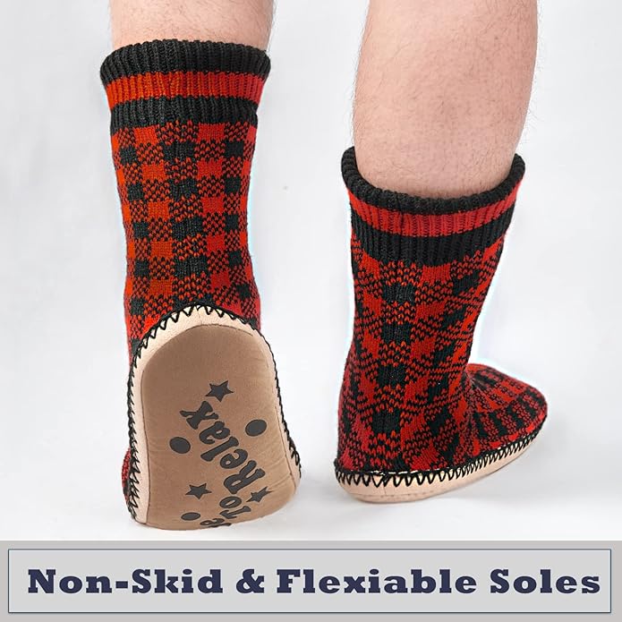 Cozylook Mens Slipper Socks Fleece Lined Non-slip Soles, Winter Soft Thick Cozy Home Boots, Warm Fuzzy House Shoes Indoor