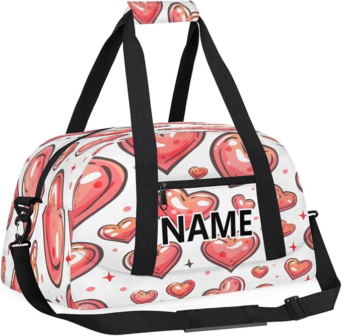 Red Heart Mini Gym Bag 18 inch for Women Men Waterproof Custom Love Valentine's Day Travel Duffel Bag Carry On Overnight Tote Nurse Bag for Work Fitness Hiking