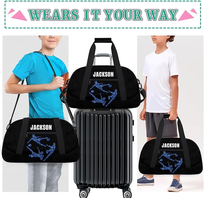 Custom Gym Duffel for Kids Boys,Personalized Black Duffel Bag Overnight Bags for Travel Weekender Practice Sports