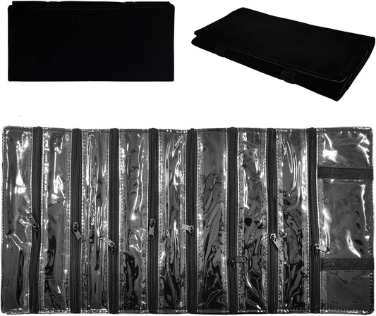 Travel Jewelry Roll Bag Portable Organizer Pouch With Grids&PVC Cover Storage Bags for Necklace, Bracelet, Bracelet,Ring, Badge, Pendant