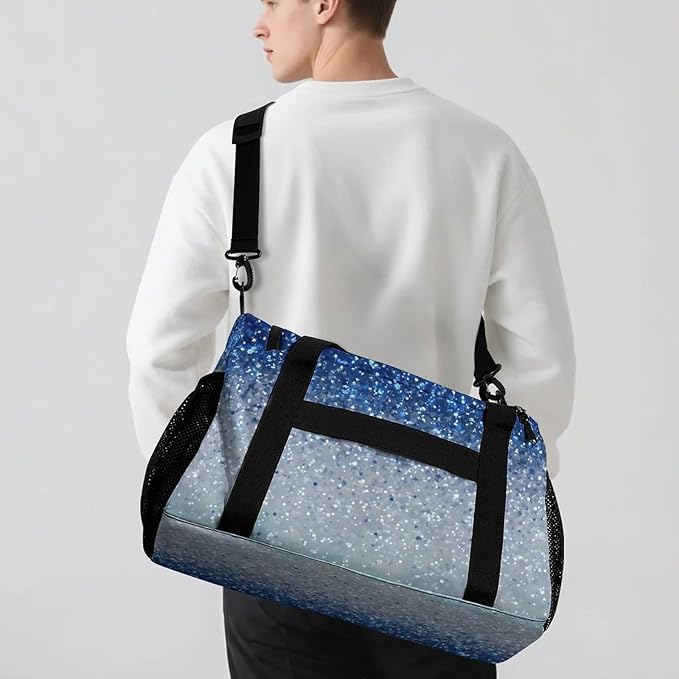 Blue Sparkly Print Custom Sports Bag Names for Adult Personalized Name Duffle Gym Bag Travel Weekender Lightweight Bags