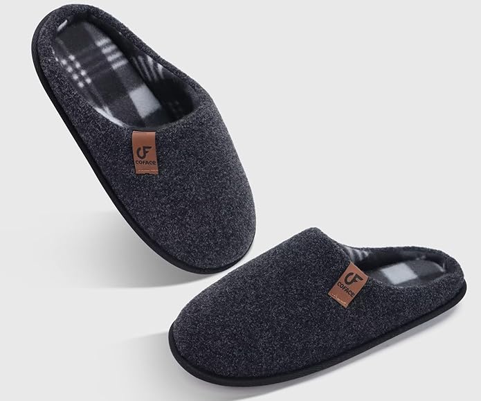 COFACE Unisex Mens Womens Cozy Memory Foam Scuff Slippers Casual Slip On Warm House Shoes Indoor/Outdoor Felt Sandal Slippers Size 4-15