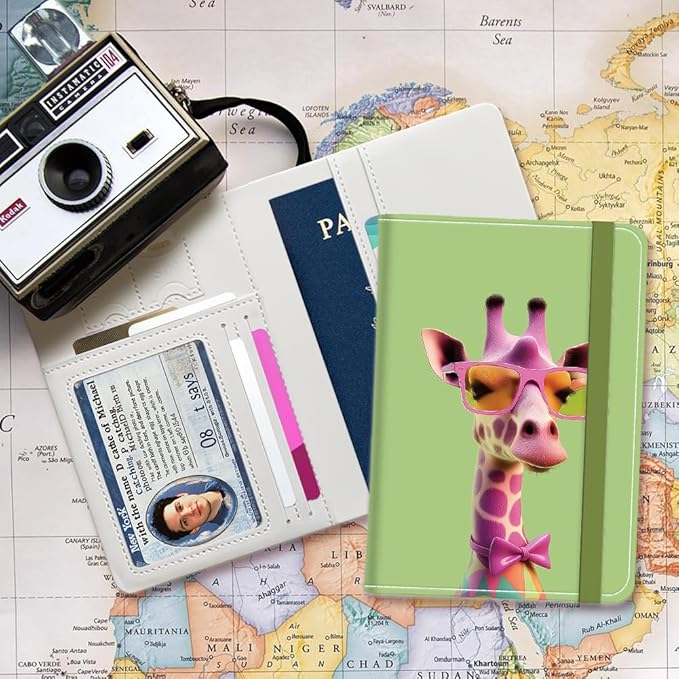 PU Leather Passport Holder Cover 5.9×4.3 Inch with Credit Card Slot and Boarding Pass Slot Combo Blocking Passport Holder Wallet Cover Case for Travel Boarding Essentials (Giraffe)