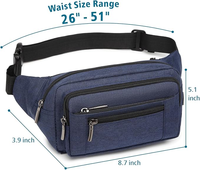 Packism Fanny Packs for Women Men - 6 Pockets Large Crossbody Waist Bag with Adjustable Strap Belt Bag for Travel Running Hiking