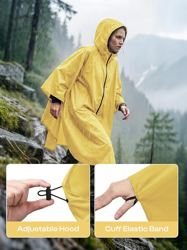 SaphiRose Lightweight Waterproof Rain Poncho for Adults with Hood Portable Rainwear for Outdoor