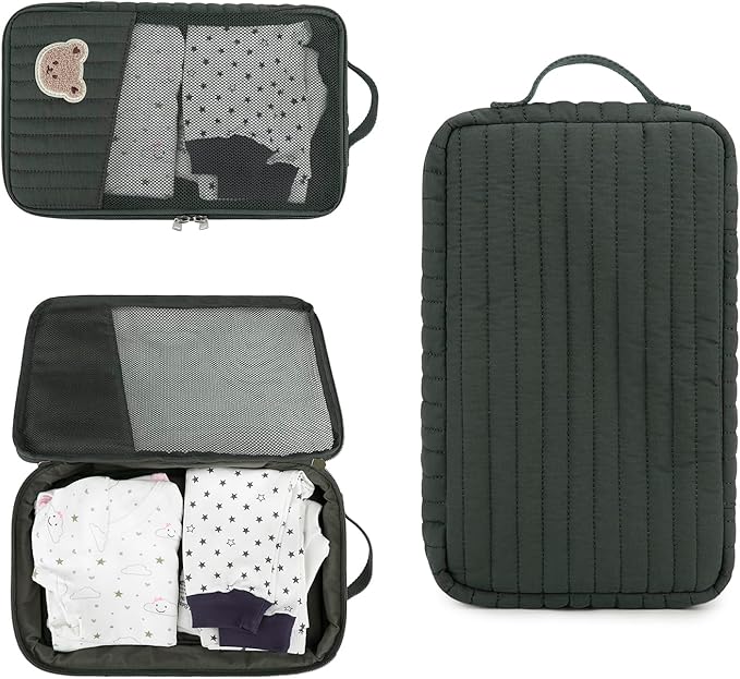 MOMIGO Baby Diaper Bag Organizer Pouches - 2 Pack Waterproof Pod Hanging Diaper Bag Cute Rabbit Bear Mesh Bag Reusable, Washable or Baby Cloth Diapers (Green)