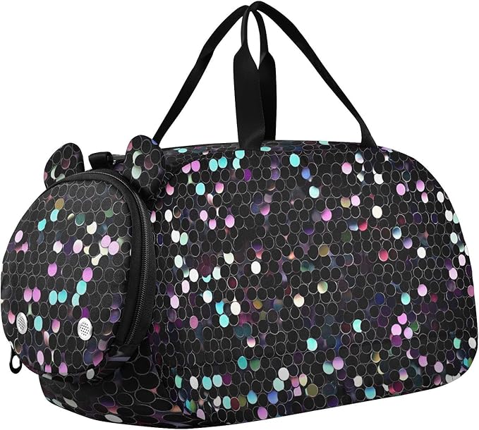 Black and Pink Fake Sequins Girl's Gym Duffel Bag with Shoes Compartment Multifunctional Sport Gym Tote Bags for Travel, Sports, Duffel, Weekender