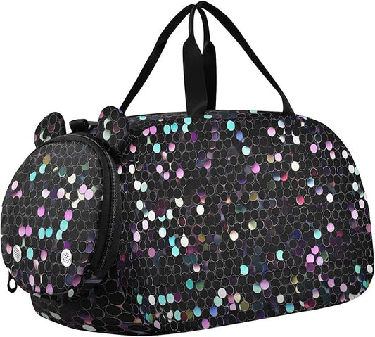 Black and Pink Fake Sequins Girl's Gym Duffel Bag with Shoes Compartment Multifunctional Sport Gym Tote Bags for Travel, Sports, Duffel, Weekender