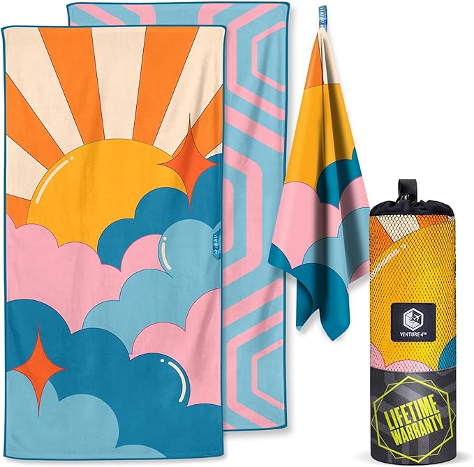 VENTURE 4TH Microfiber Beach Towel: Quick-Dry, Compact, Sand-Free, Absorbent, Sandproof and Lightweight - Perfect for Camping, Beach, and Roadtrips (Sky's The Limit Design | 35x78 inches)