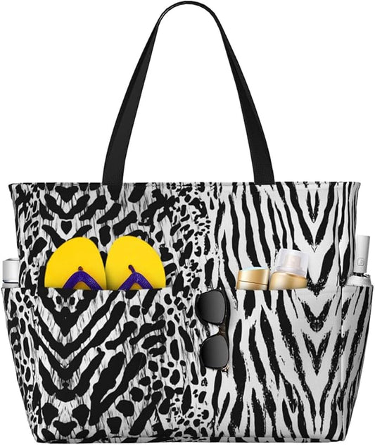 Beach Bag for Women Beach Tote Bag Waterproof Sandproof Large Bags with Zipper Big Capacity for Vacation Travel