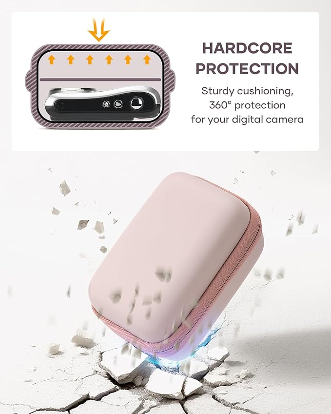 Digital Camera Case Fit for KODAK PIXPRO FZ45/FZ55/ CAMKORY/STUOGYUM DC402-AF/Canon IXUS, Storage Travel Carry Case with 3 SD Card Slots for Camera, Batteries, SD Card, Pink