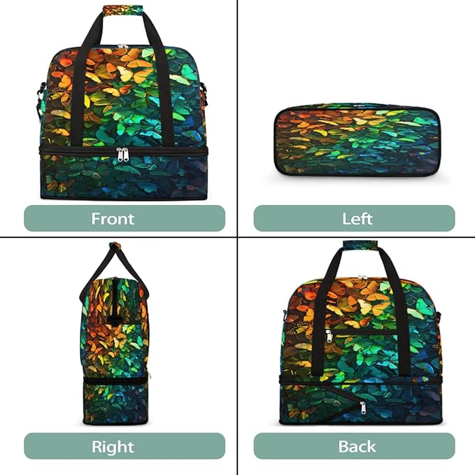 Rainbow Colorful Butterfly Large Weekender Bag with Shoe Compartment Travel Duffel Bags for Women Carry On Hospital Overnight Bag Foldable Personal Item Travel Bags Tote Gym Sports Airplanes