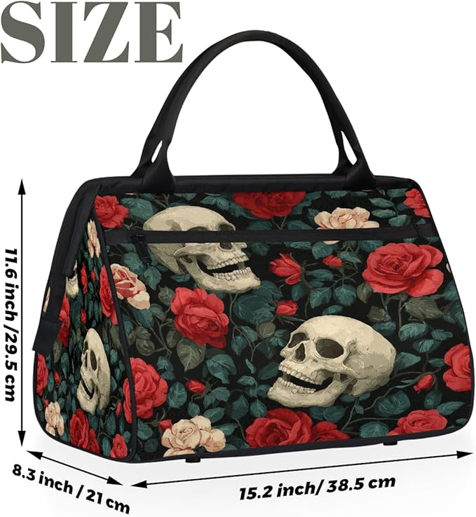 Travel Duffel Bag, Skull Rose Dark Pattern Waterproof Sports Gym Duffle Bag, Large Capacity Weekender Carry On Overnight Bags for Women Men
