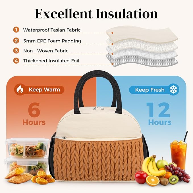 DALINDA Lunch Bag Women,Insulated Lunch Box Large Capacity,Lightweight Leakproof Lunch Tote,Reusable Lunch Cooler for Work Picnic Camping