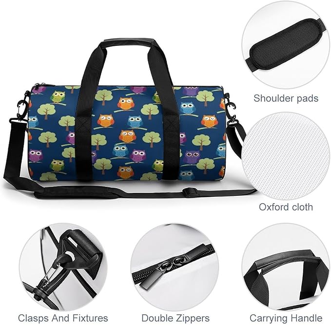 Durable Travel Gym Sports Bag Cute Owl Art Workout Lightweight Foldable Overnight Bag Training Workout Bags