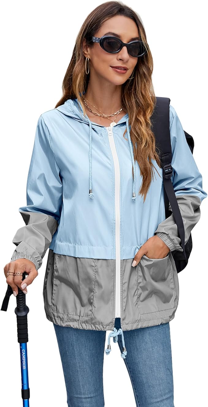 Hount Women's Lightweight Hooded Raincoat Waterproof Packable Active Outdoor Rain Jacket (S-3XL)