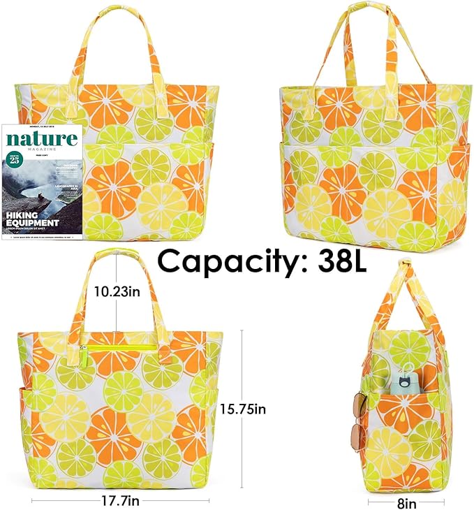 KABAQOO Extra Large Beach Bag Waterproof Sandproof Women Beach Tote with Zipper & Wet Compartment for Pool Gym Grocery Travel