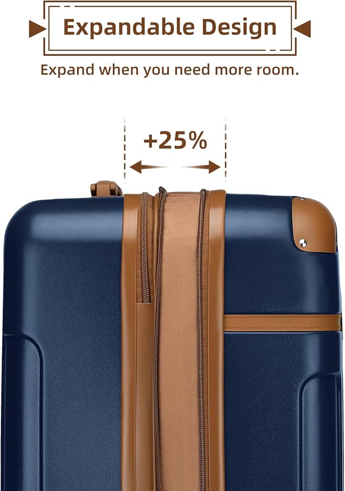 LARVENDER Carry On Luggage 22x14x9 Airline Approved with Spinner Wheels, Expandable 20 Inch Luggage with TSA Lock, Hard Shell Carry On Suitcases for Women Men, Navy Blue