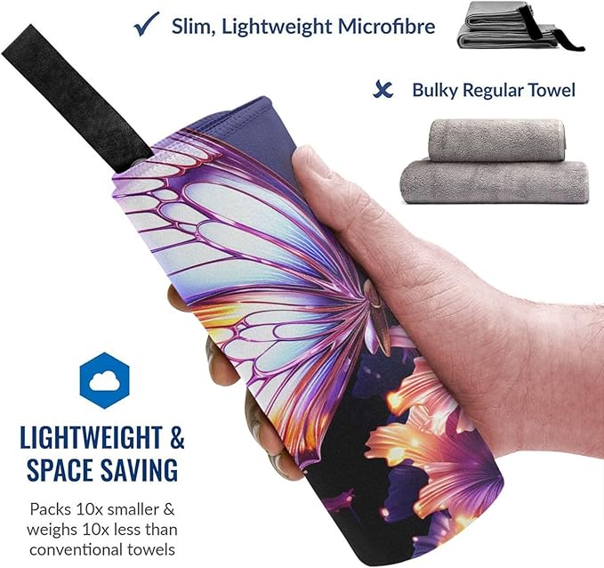Beach Towel Sand Free Quick Dry Towel Microfiber Oversized Purple Butterfly Travel Towel 31.5""X63"" Absorbent Bath Towel Compact Towel Blanket for Women Men Camping Swim Sports, White