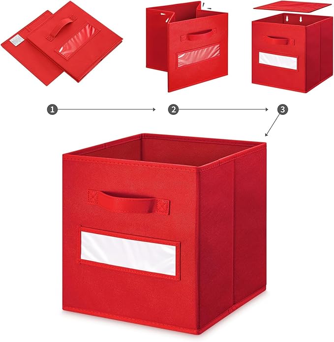 artsdi Fabric storage cubes (Set of 8) 11 Inch Cube Storage Bin, Cube storage with 8 Labels Window Cards & a Pen, Foldable cube organizer bins,11x11 Storage bin, Cubby Organizer Boxes, Red