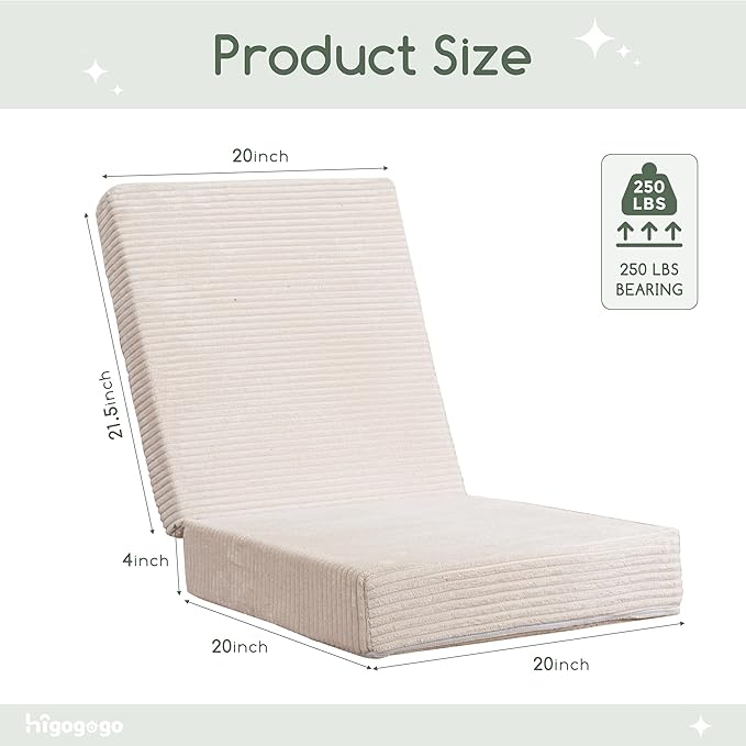 HIGOGOGO Corduroy Recliner Chair Cushion with Lumbar Support Pillow Soft Non-Slip 4" Thick Seat Pad Prevent Buttocks & Back Pain in Seniors (Beige, 21" Backrest)