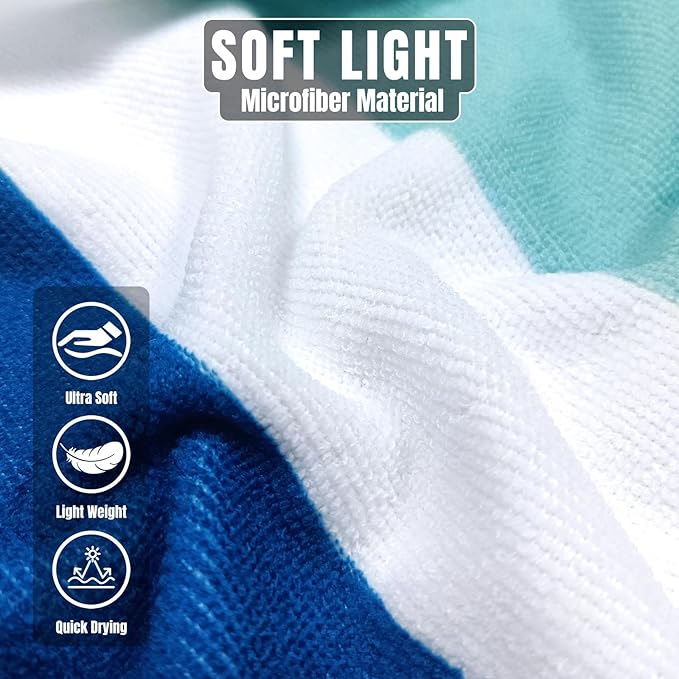 cabanana Large Oversized Beach Towel - Microfiber Sand Free 35 x 70 Inch Quick Dry Lightweight Pool Towel for Adults, Thin Striped Swim Towel (Vallarta)