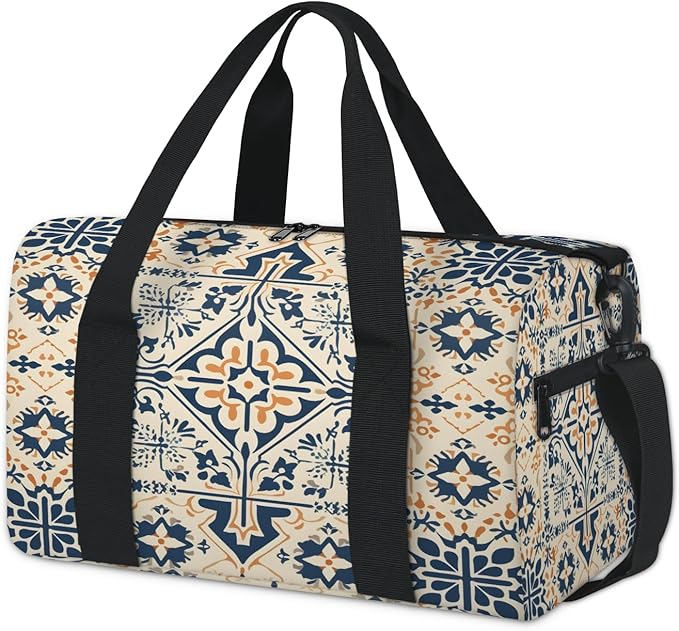 Ethnic Art Gym Bag for Women 17 inch Waterproof Carry On Overnight Weekender Bag Sports Duffel Tote Bags for Travel Workout