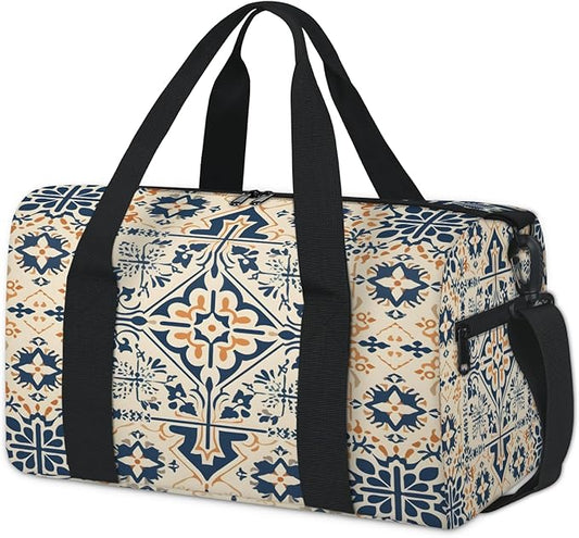 Ethnic Art Gym Bag for Women 17 inch Waterproof Carry On Overnight Weekender Bag Sports Duffel Tote Bags for Travel Workout