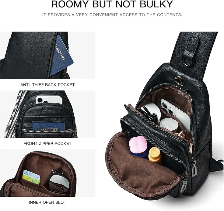 Sling Bag For Women Faux Leather Small Casual Daypack Backpack Fanny Pack Crossbody Chest Bags Purse