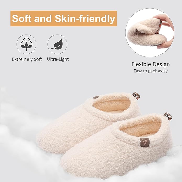 Women’s Fuzzy Memory Foam Slippers with Cozy Curly Fur and Warm Fleece Lining Closed Back Non-Slip House Shoes Lightweight Soft Comfy Indoor Bedroom Slippers